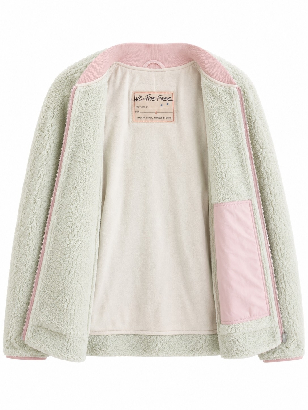We The Free Free People Rivington Sherpa Jacket L NWOT Pink Green Fleece Bomber - Picture 3 of 12